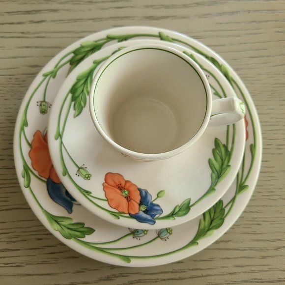 Villeroy Boch set of three (3) Amapola Tea Cup+Saucer+salad plate W.Germany new - Picture 6 of 12
